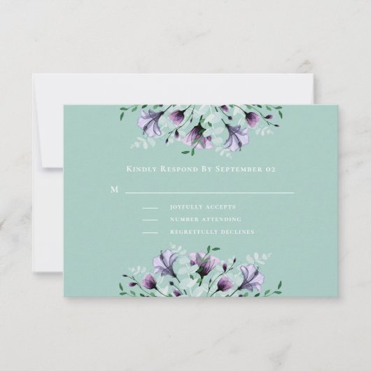 Paarse Groene Witte Bloemen Waterverf Bruiloft RSV (Voorkant)