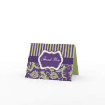 Paarse, groene, witte damasten bedankkaart