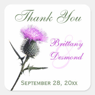 Paarse, groene, witte distel 1,5" bruiloft Sticker