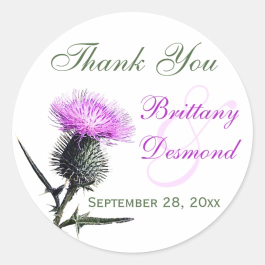 Paarse, Groene, Witte Distel 1,5"DiameterSticker Ronde Sticker (Voorkant)
