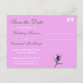 Paarse groene witte distel Save the Date Briefkaar Aankondigingskaart (Achterkant)