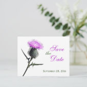Paarse groene witte distel Save the Date Briefkaar Aankondigingskaart (Staand voorkant)
