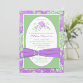 Paarse groene witte Floral Sip en zie uitnodiging (Staand voorkant)