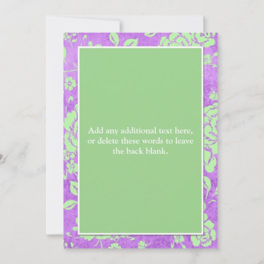 Paarse groene witte Floral Sip en zie uitnodiging  (Achterkant)