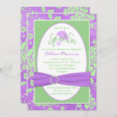 Paarse groene witte Floral Sip en zie uitnodiging (Voorkant / Achterkant)