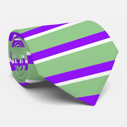 Paarse groene witte geometrische strepen stropdas (Opgerold)