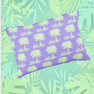 Paarse Groene Witte Palm Aloha Tropical Buitenkussen