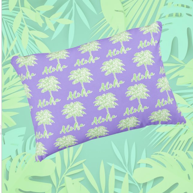 Paarse Groene Witte Palm Aloha Tropical Buitenkussen (Creator heeft geüpload)
