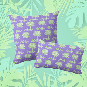 Paarse Groene Witte Palm Aloha Tropical Kussen
