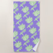 Paarse Groene Witte Palm Aloha Tropical Strandlaken (Voorkant)