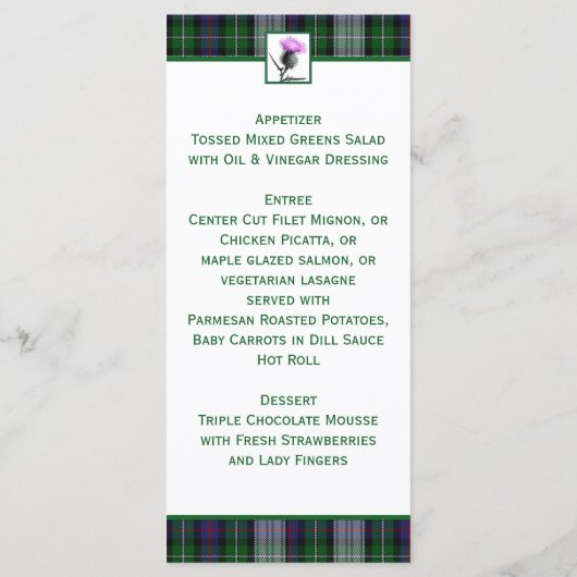 Paarse, Groene, Witte, Tartan en Distel Menu Kaart (Achterkant)