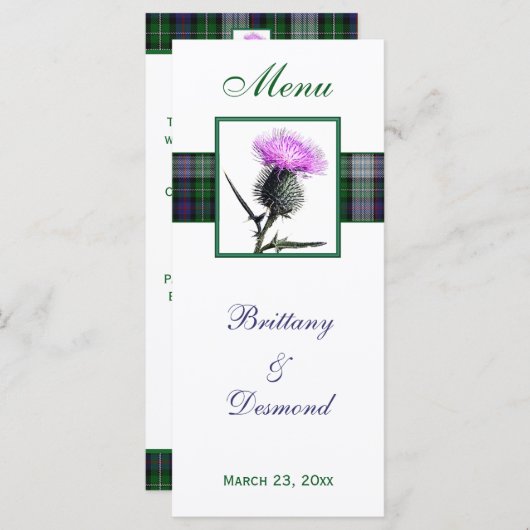 Paarse, Groene, Witte, Tartan en Distel Menu Kaart (Voorkant / Achterkant)