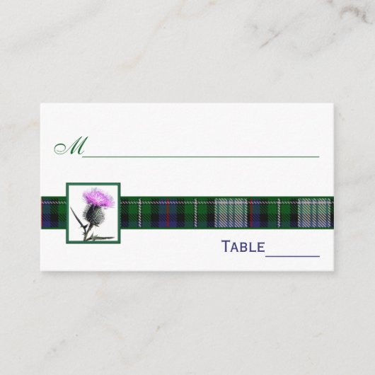 Paarse, groene, witte Tartan Thistle Place Cards Plaatskaartje (Voorkant)
