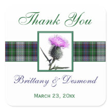 Paarse, Groene, Witte Tartandistel 1,5"Sticker