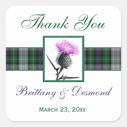 Paarse, Groene, Witte Tartandistel 1,5"Sticker Vierkante Sticker (Voorkant)