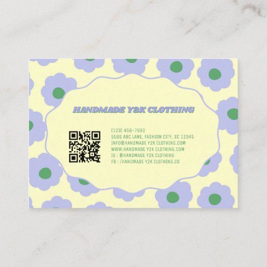 Paarse Groene Y2K Bloem Handgemaakte Kleding Visitekaartje (Achterkant)