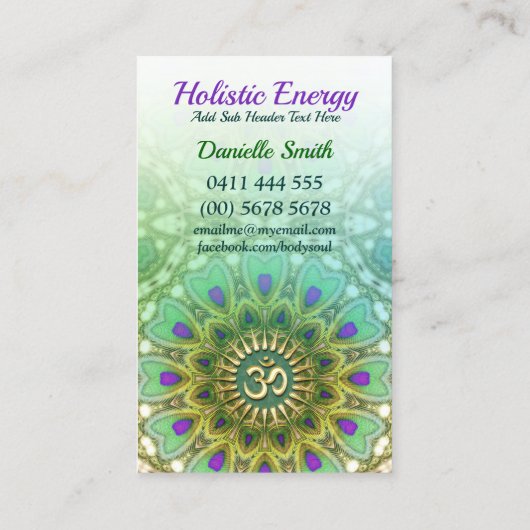 Paarse groene Yoga Holistic Energy Visitekaartjes (Achterkant)