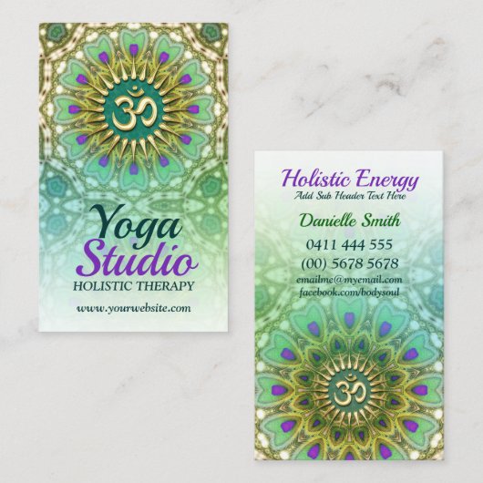 Paarse groene Yoga Holistic Energy Visitekaartjes (Voorkant / Achterkant)