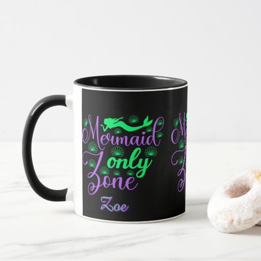 Paarse Groene Zeemeermin Script Zone Script Mok (Met donut)