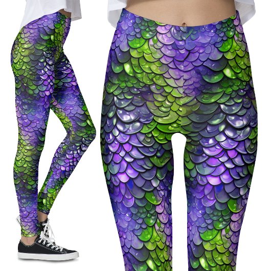 Paarse Groene Zeemeermin Triton Fantasy Draak Kost Leggings