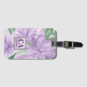 Paarse groene zilver Floral Glitter Monogram Bagagelabel (Voorkant (horizontaal))