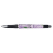 Paarse groene zilver Floral Glitter Monogram Pen (Voorkant)