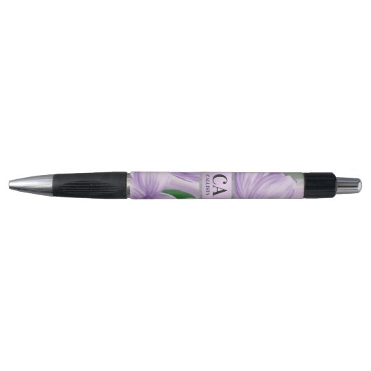 Paarse groene zilver Floral Glitter Monogram Pen (Voorkant)