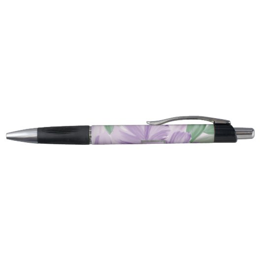 Paarse groene zilver Floral Glitter Monogram Pen (Bovenkant)