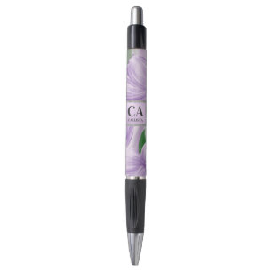 Paarse groene zilver Floral Glitter Monogram Pen