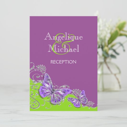 Paarse groene zilveren verloving kaart (Staand voorkant)