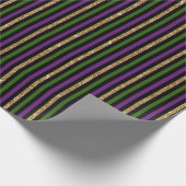 Paarse, groene, zwarte, faux gouden strepen Mardi  Cadeaupapier (Hoek)