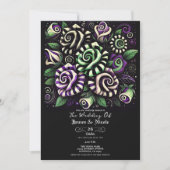 Paarse Groene Zwarte Streep Bloemen Halloween Huwe Kaart (Voorkant)