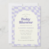 Paarse Groovy 70s Checkerboard Baby shower Kaart (Voorkant)
