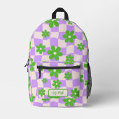 Paarse Groovy Daisy Floral Checkerboard Bedrukte Rugzak (Voorkant)
