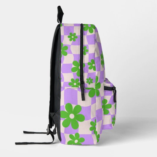 Paarse Groovy Daisy Floral Checkerboard Bedrukte Rugzak (Links)