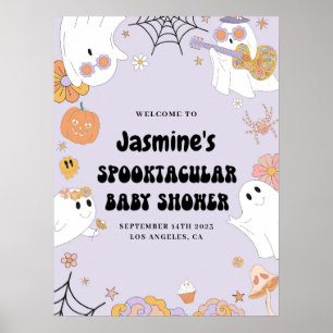 Paarse Groovy Ghost Baby shower Welkomstteken Poster