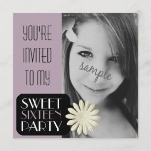 Paarse Grote Fotomeisjes Sweet 16 Party Kaart