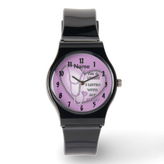 Paarse grote hart verpleegkundige horloge