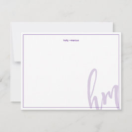 Paarse Grote Monogram Koppel Initiaal Huwelijk Een Notitiekaartje