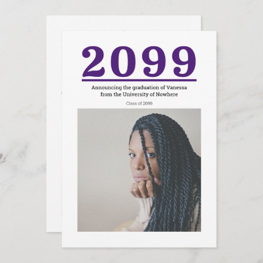 Paarse grote nummers twee-foto Afstuderen (Voorkant / Achterkant)