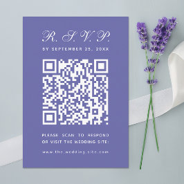 Paarse grote QR-code Eenvoudige kalligrafie Huweli RSVP Kaartje