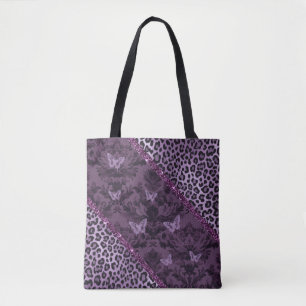 Paarse grunge bloemenprint gotisch ontwerp tote bag