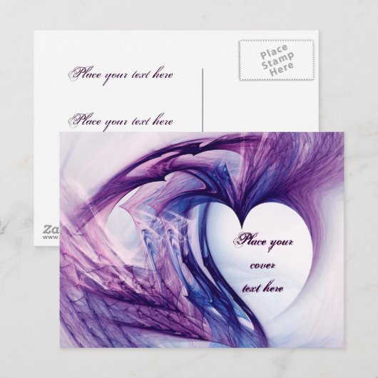 Paarse Grunge Heart Briefkaart (Voorkant / Achterkant)