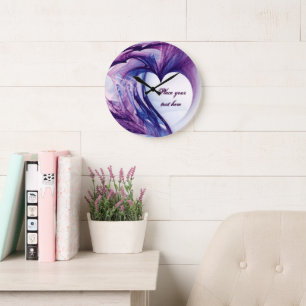 Paarse Grunge Heart Grote Klok