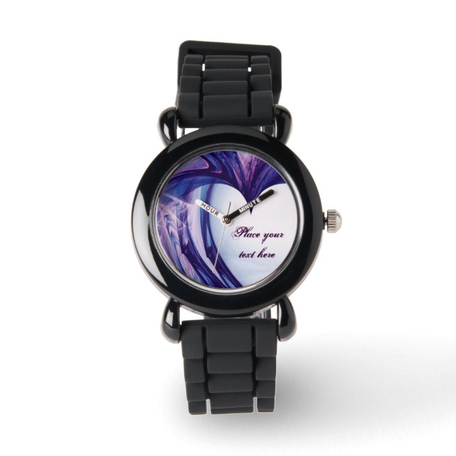 Paarse Grunge Heart Horloge (Voorkant)