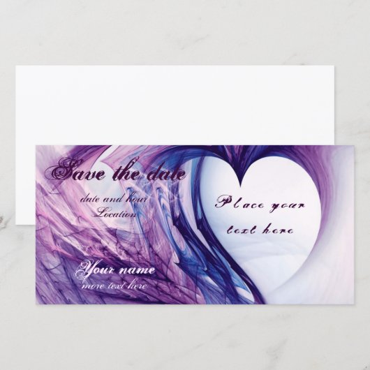 Paarse Grunge Heart Save The Date (Voorkant / Achterkant)