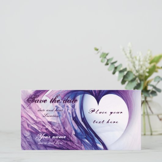 Paarse Grunge Heart Save The Date (Staand voorkant)