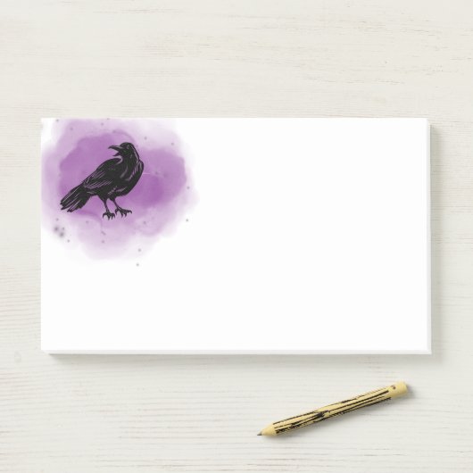 Paarse Grunge Raven Post-it Notes (Op bureau)