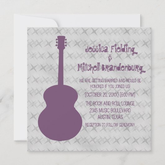 Paarse Guitar Grunge Wedding Invite Kaart (Voorkant)