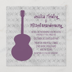 Paarse Guitar Grunge Wedding Invite Kaart